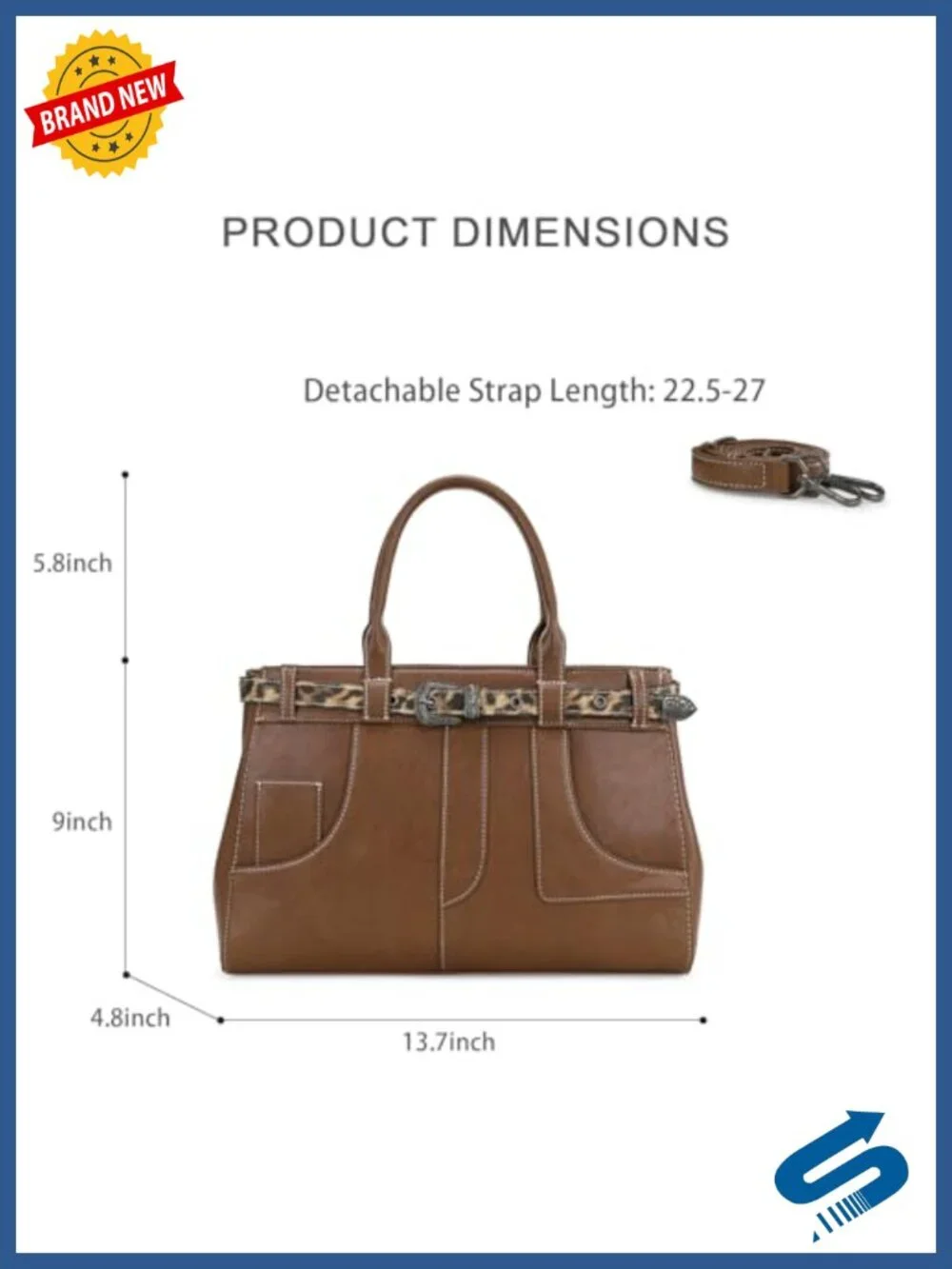 PU Leather Leopard Belt Tote Bag with Crossbody Strap Large Capacity Satchel